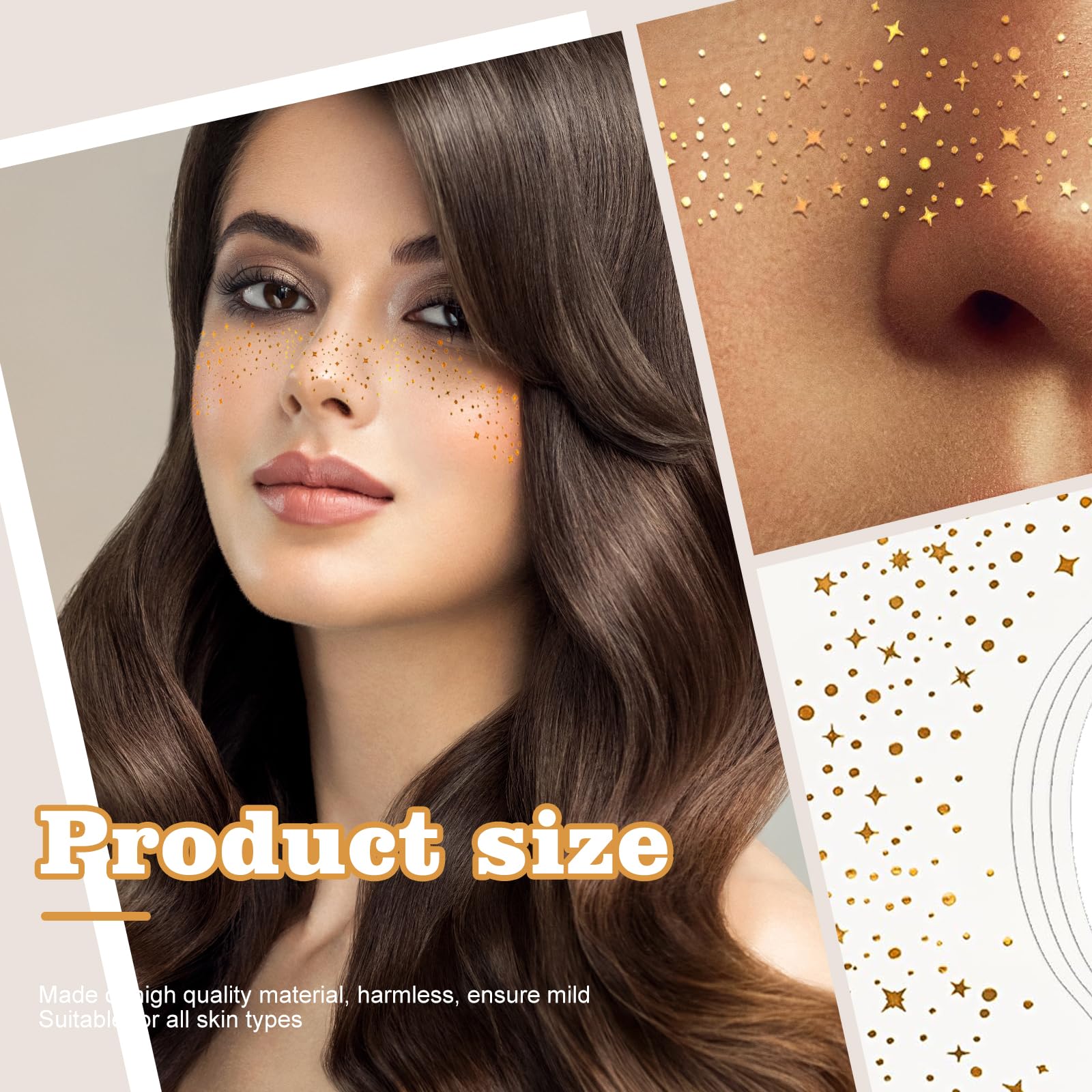 Auiremrti Glitter Face Tattoo - 4 Pieces Waterproof Golden Stars and Dots Freckles, Festival and Henna Temporary Foil - Image 3