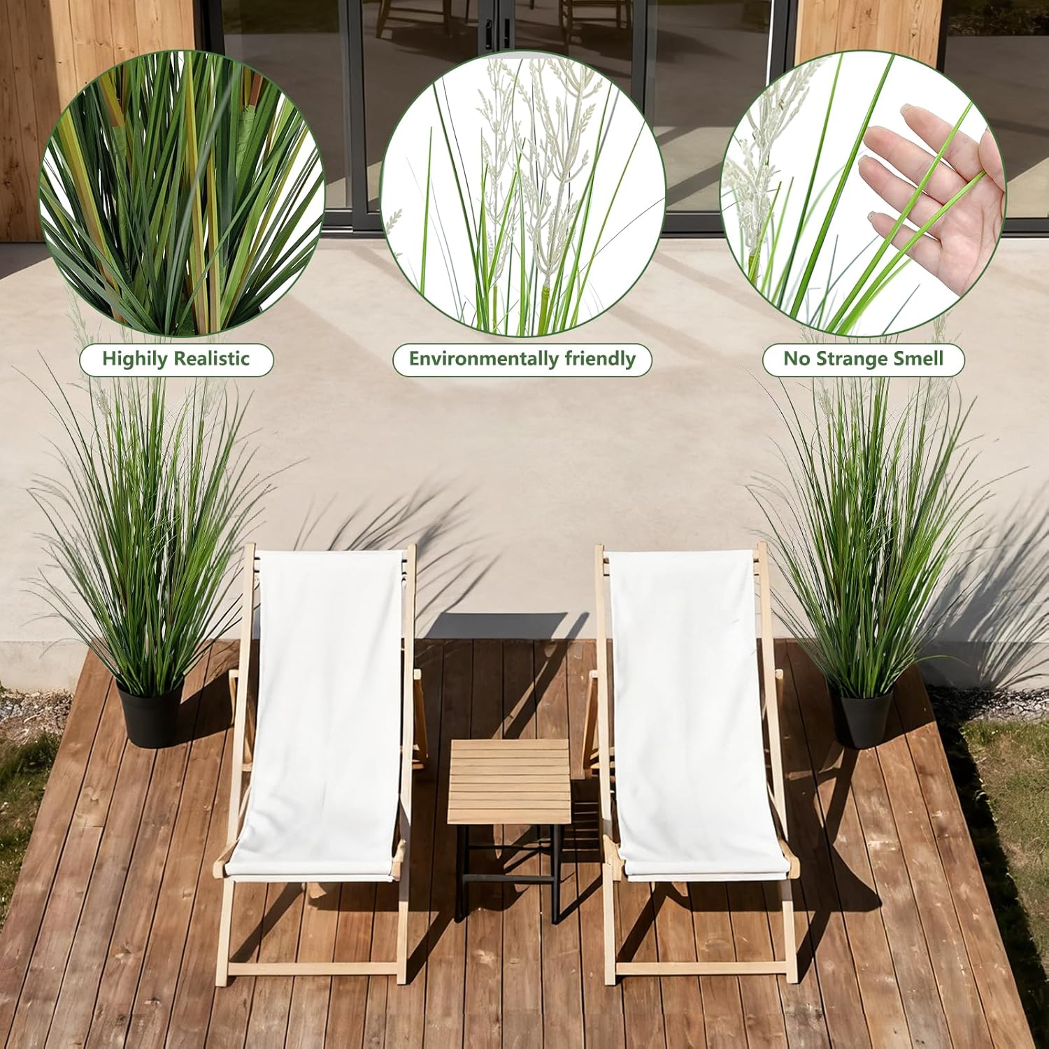 4ft 4-Pack Artificial Reed Grass 48" Tall, Realistic Faux Pampas Grass, UV Resistant Indoor Outdoor Fake Plants for Home Office Patio Decor, Housewarming Gift