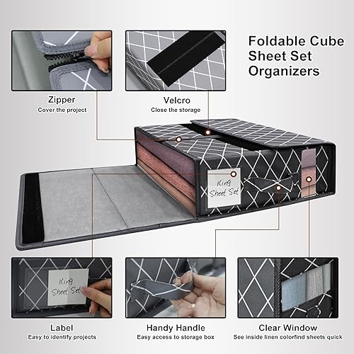 Miniatura 4 de Paquete de 2 organizadores de sábanas y almacenamiento, organizador de sábanas plegable para armario de lino, organizador de juegos de sábanas,