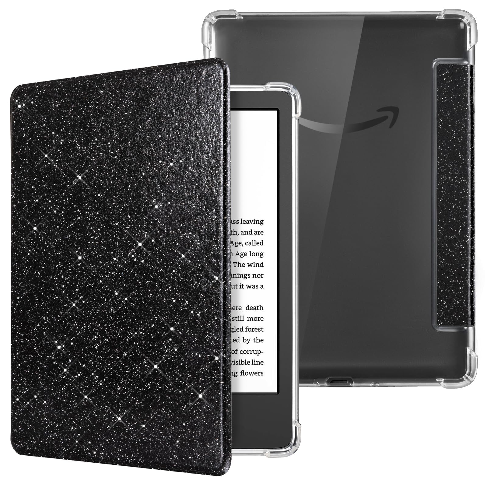 CoBak Case for 6" Kindle 11th Gen (2024 and 2022 Release) - Ultra Slim Transparent Clear TPU Back Shell Protective Cover with Auto Wake/Sleep for Kindle 11th Generation 2024 Release, Glitter Black