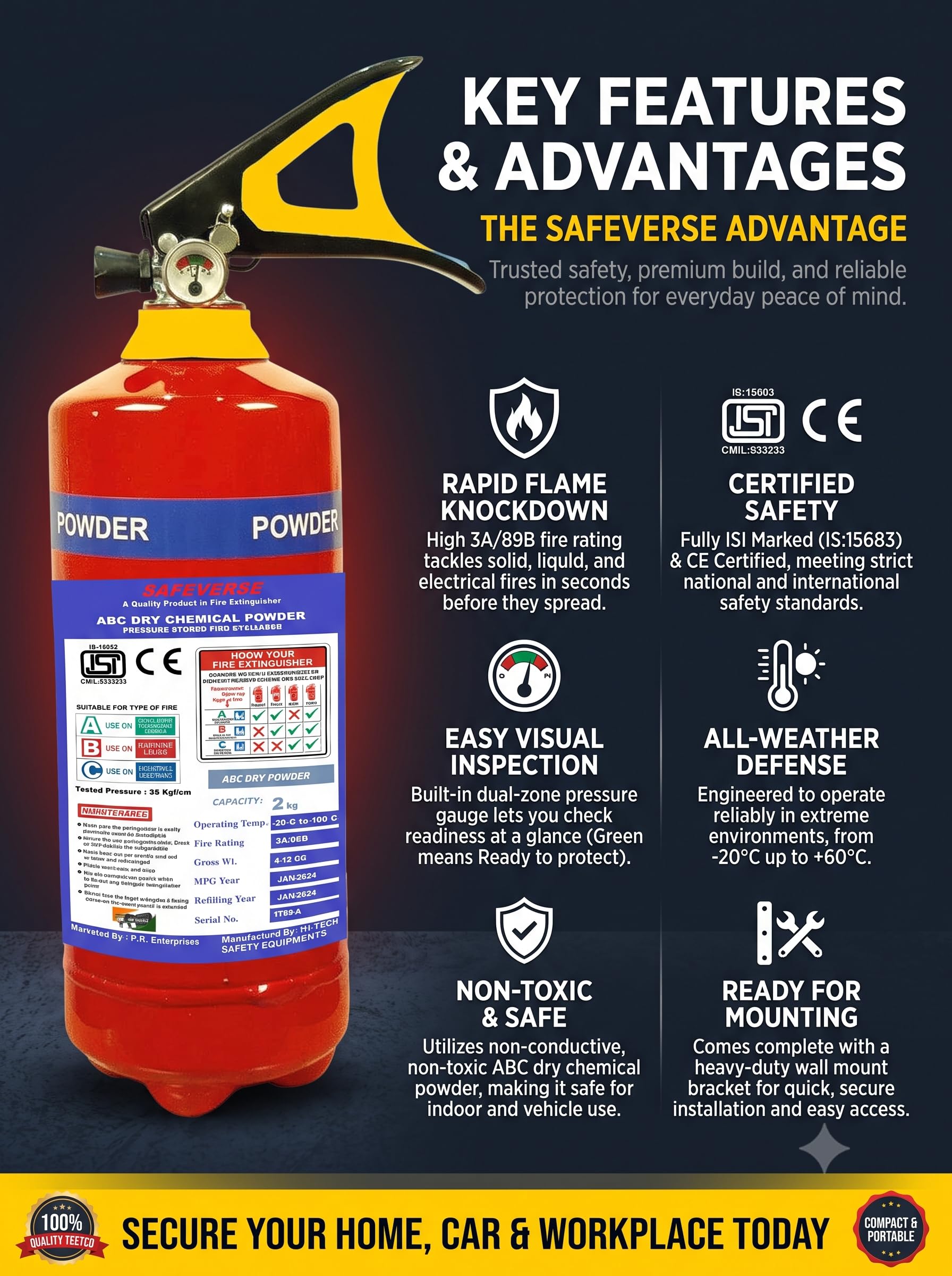 ABC Dry Powder Fire Extinguisher - ISI, ISO, CE Certified -8