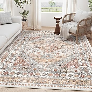 zesthome 5x7 Area Rugs - Ultra-Thin Washble Rug, Stain Resistant Anti Slip Backing Rugs for Living Room,Bedroom, Vintage Home Decor Area Rug (Orange,5'x7')
