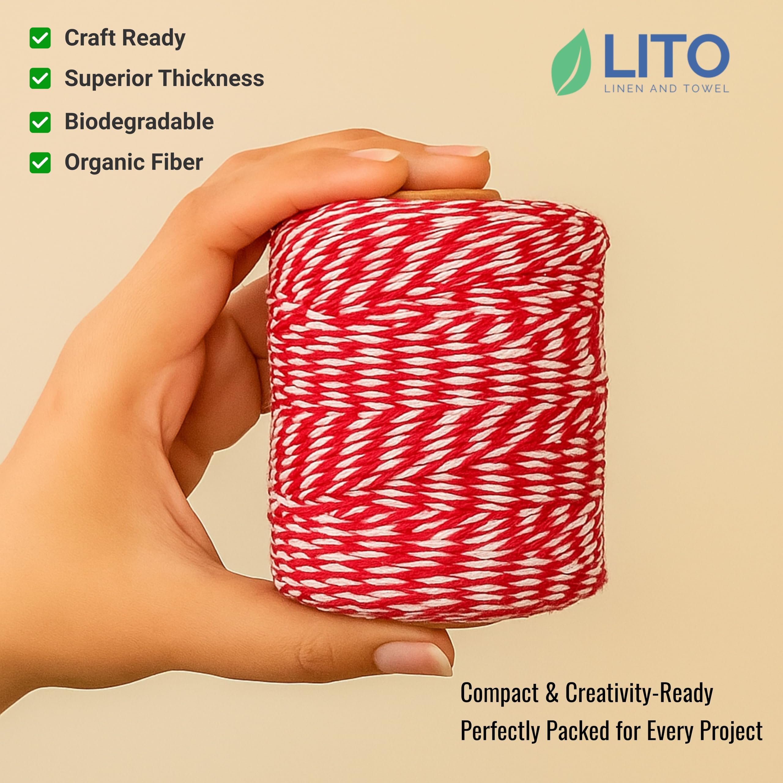 100% Cotton Twine Macrame Thread | Natural Cotton String for Cooking, Baking, Wrapping, Crafts, DIY Garden Decor & Gift Packaging (Red & White, 12PLY- 500 FEET- Pack of 1)