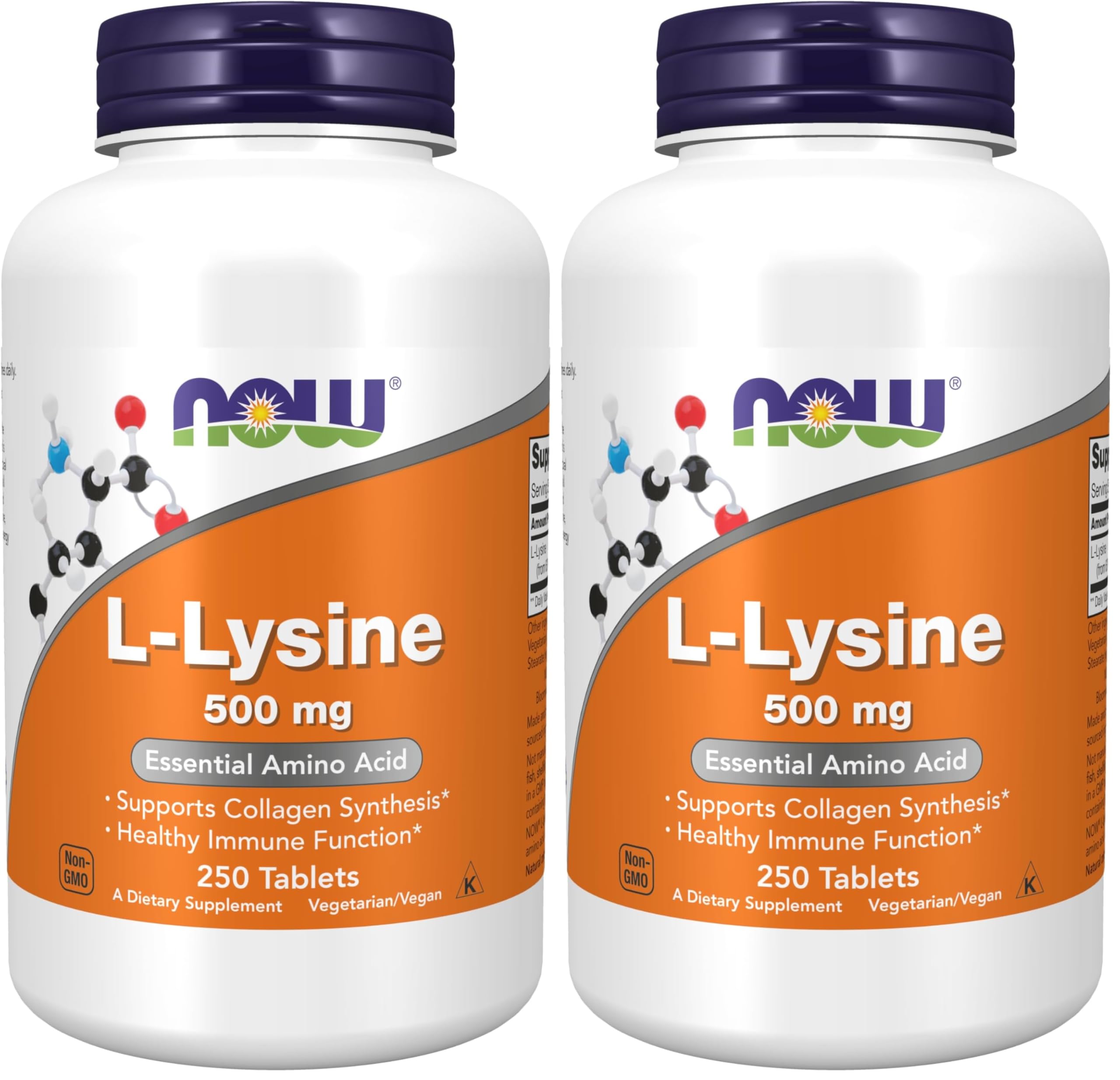 Now Supplements, L-Lysine (L-Lysine Hydrochloride) 500 mg, Amino Acid, 250 Tablets, (Pack of 2) 250 Count (Pack of 2)