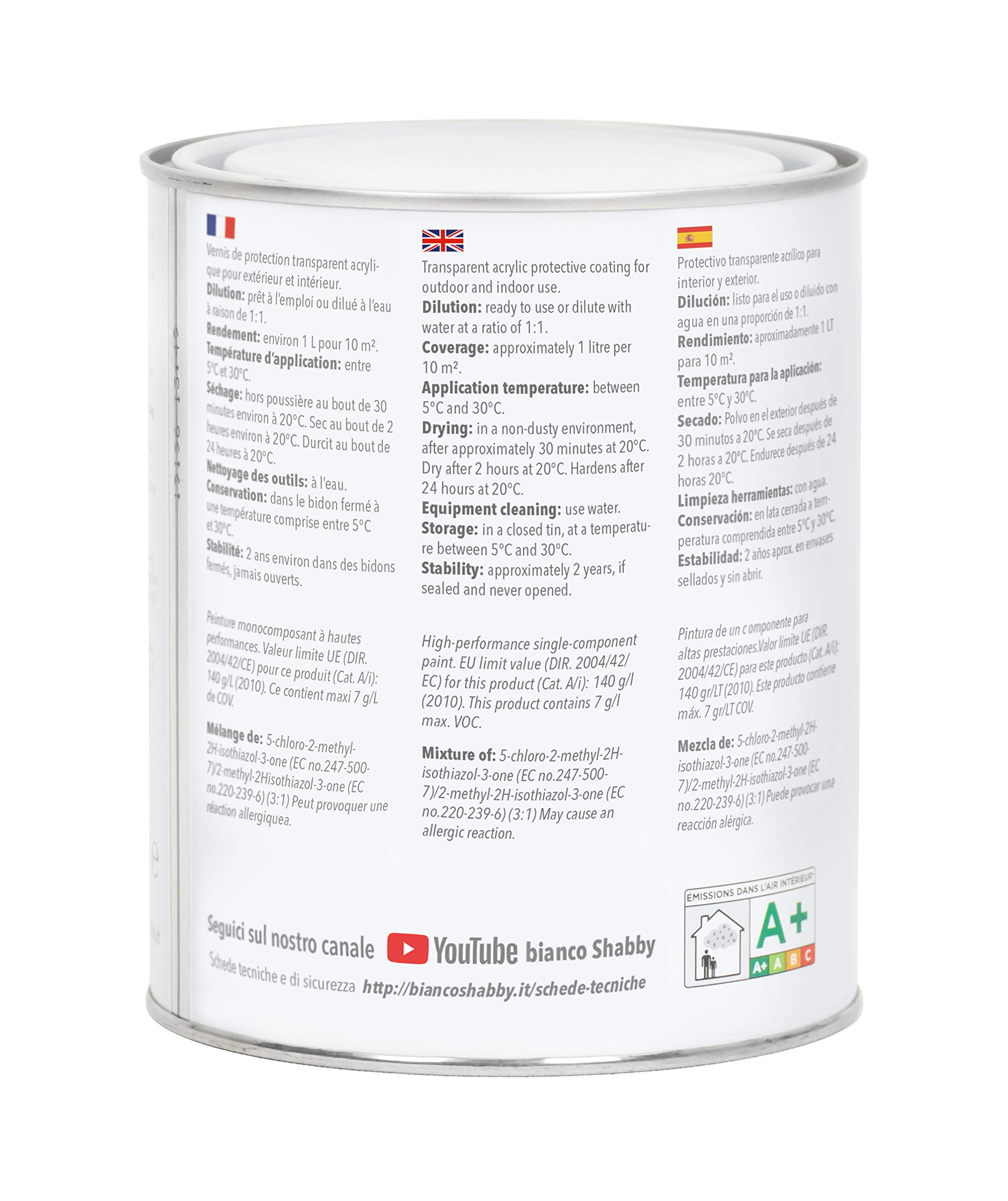 bianco Shabby FONDO/FINITURA Trasparente OPACO per chalk paint e legno (1 Litro)