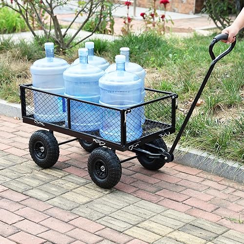 Miniatura 5 de Carro con lados extraíbles para granjas, almacenes - Carro volquete de jardín con ruedas neumáticas (negro) - esencial para el jardín de tus sueños