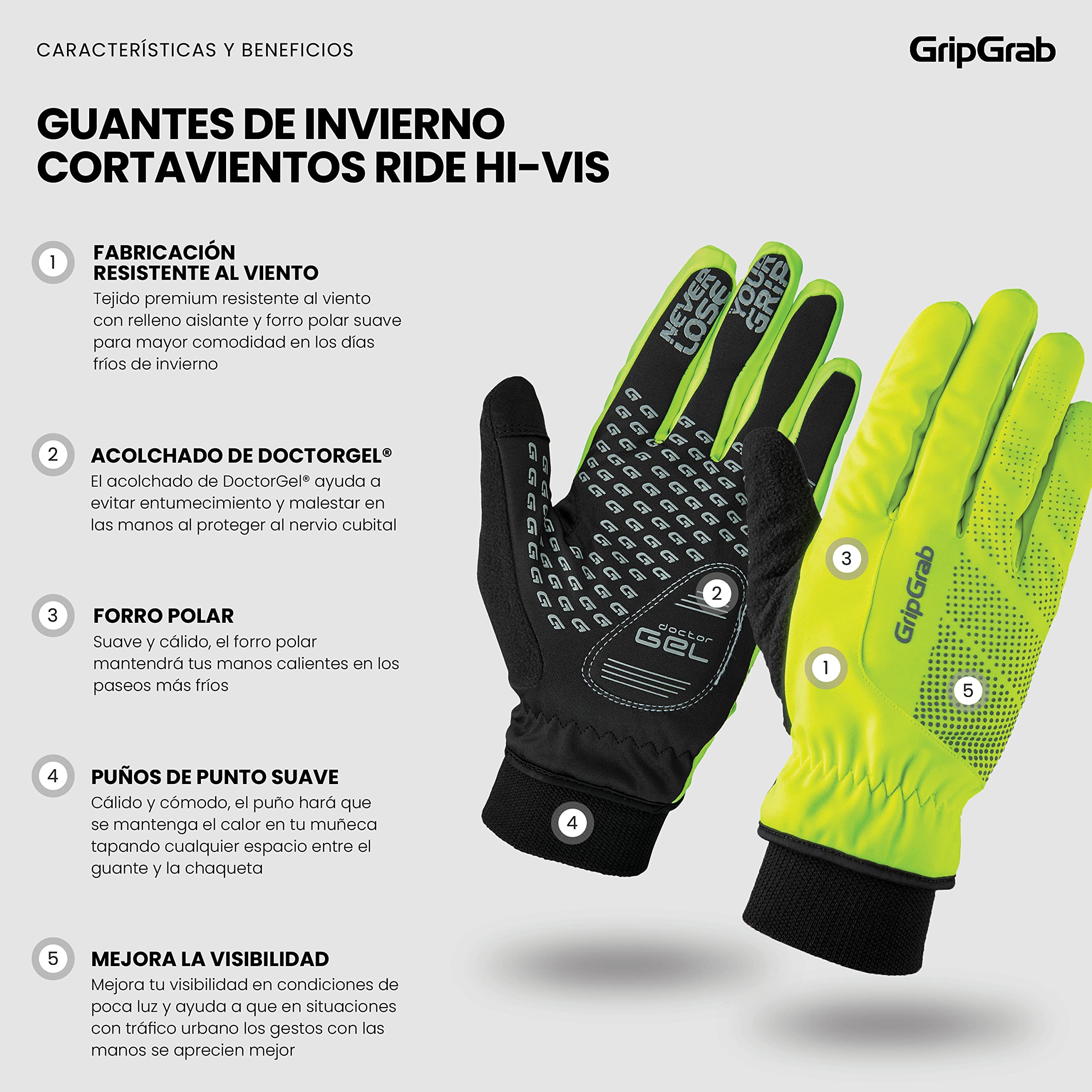 GripGrab Guantes de Ciclismo Ride Cortavientos Térmicos de Invierno Acolchados con Forro Polar Guantes Invierno Ciclismo