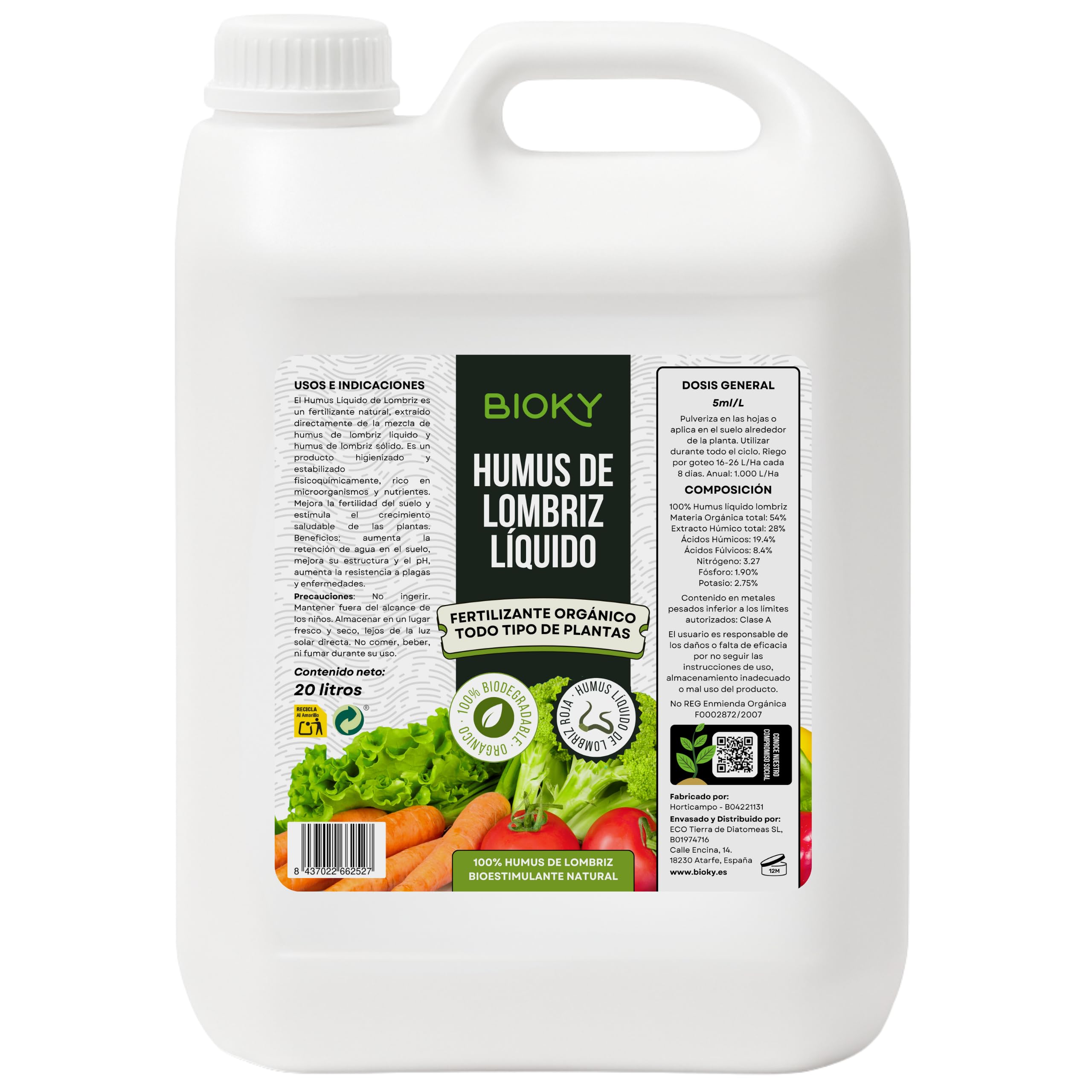 Flüssigkeits-Humus – Bio-Substrat & natürlicher Bodenreparatur, erhöht die Qualität – Hoher Mikrobianischer Gehalt und Hommisäure – Produktivere Ernte (20 l)