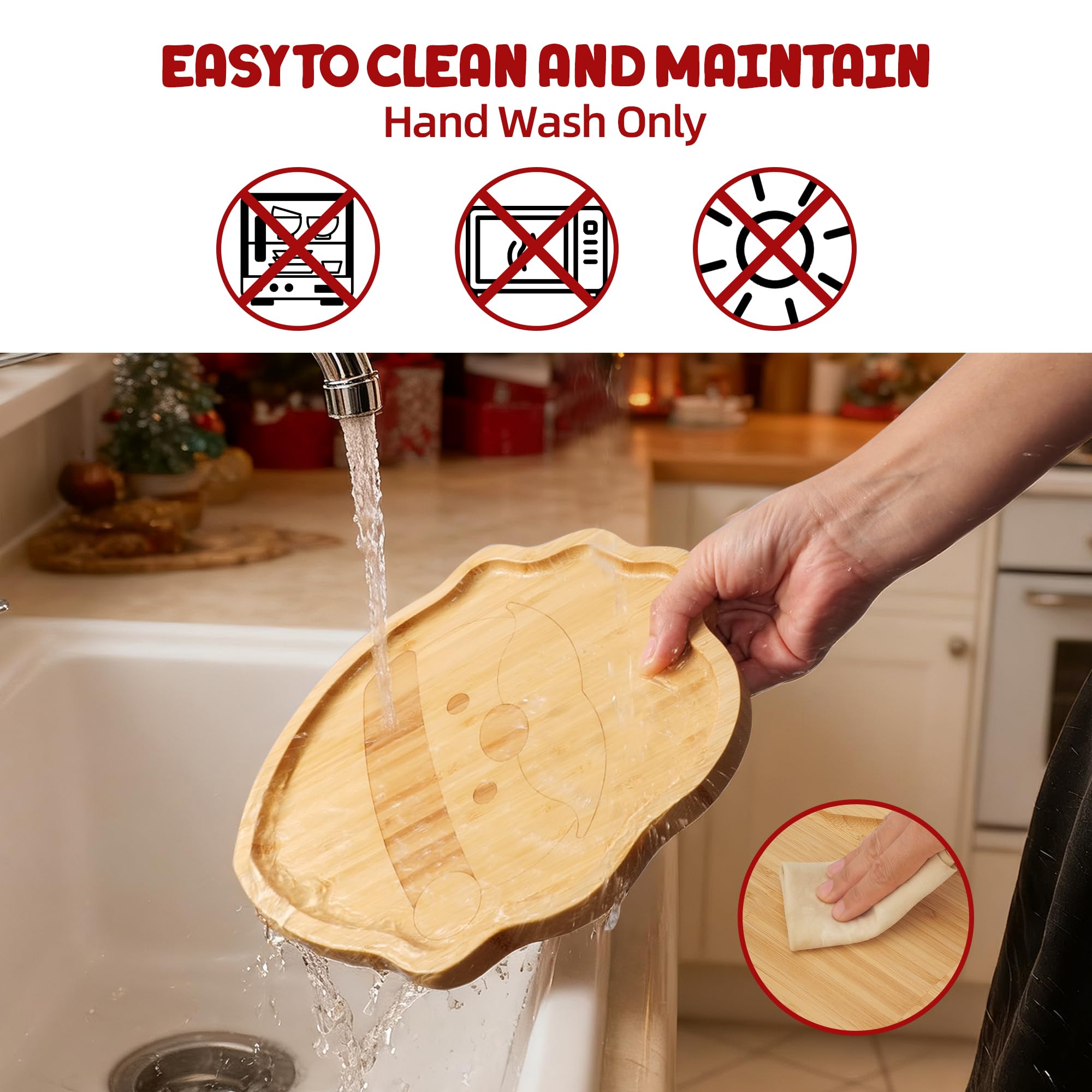 Piccolo Vassoio Natalizio in Bambù a Forma di Babbo Natale – Tagliere Festivo per Affettati, Snack e Decorazioni da Tavola