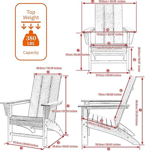 Miniatura 6 de Poly Lumber - Silla Adirondack resistente a todo tipo de clima, silla de patio al aire libre, con aspecto de madera, silla premontada para fogata de