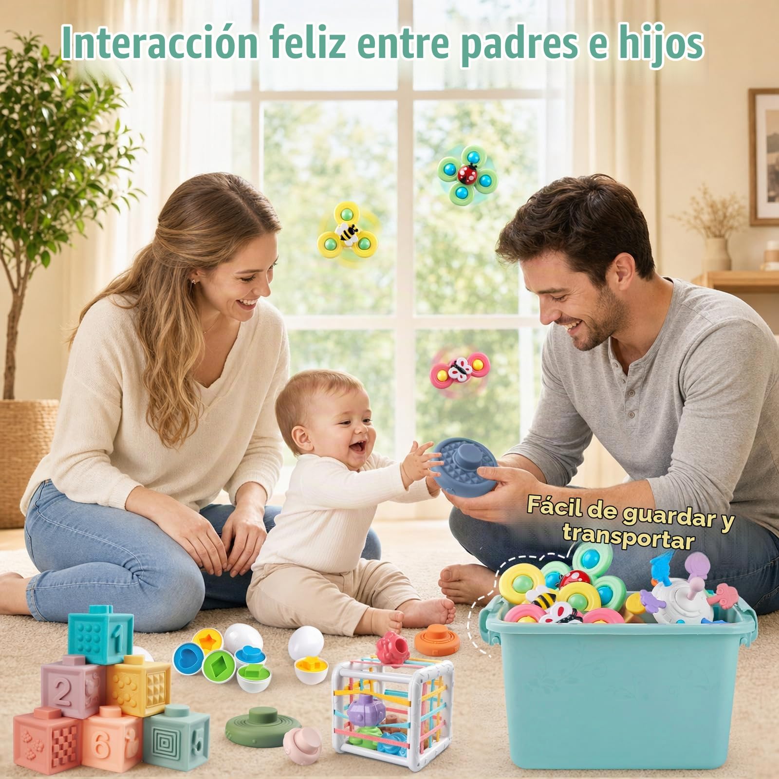Weilim Juguetes Bebé 18 Meses, Montessori 6 en 1 Sensorial Mordedor