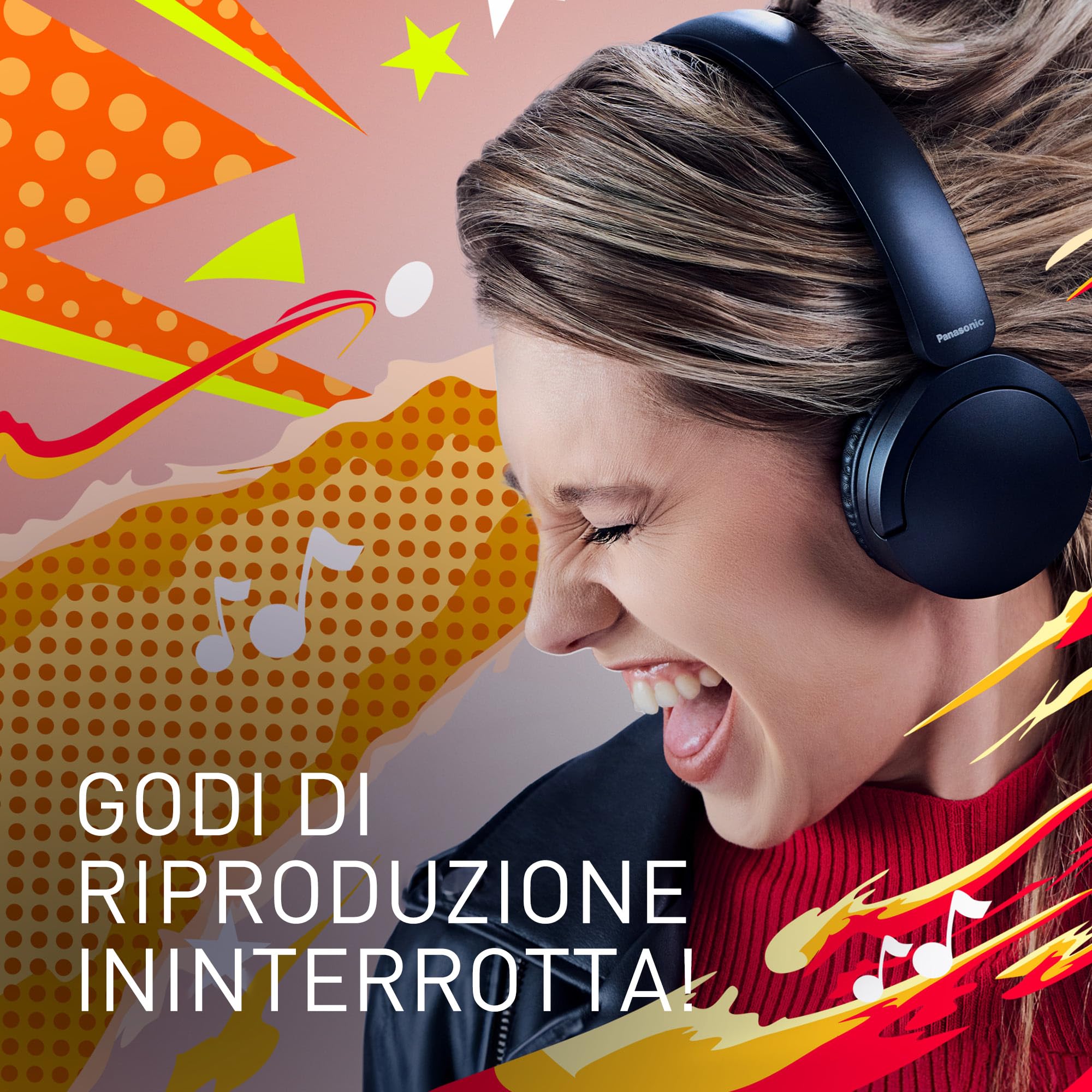 Panasonic HF630B Cuffie Bluetooth Wireless On Ear, 72 ore di autonomia | Microfono Environmental Noise Cancellation (ENC), Bluetooth 5.3, Multipoint, XBS Extra Bass, ricarica rapida USB-C, Blu