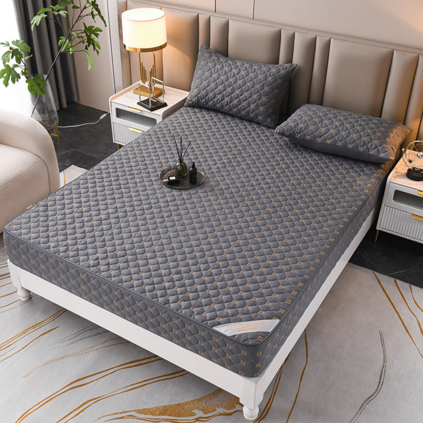 Morbuy Coprimaterasso Singolo Matrimoniale Impermeabile, Coprimaterasso Una Piazza e Mezza Antiacaro con Cerniera Morbida e Traspirante per Materassi Altezza 25cm (180x200+25cm,LA02 Grigio scuro)