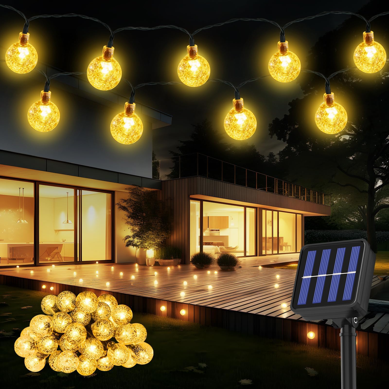 Guirlandes LED Solaires Noël – 12 Mètres, 100 Leds, 8 Modes D’éclairage