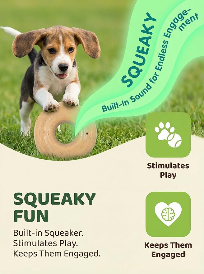 Molaxpet Donut Dog Toys, Juguete Squeaky, Mordible TPR para Perros Pequeños a Medianos, Color Café miniatura 6