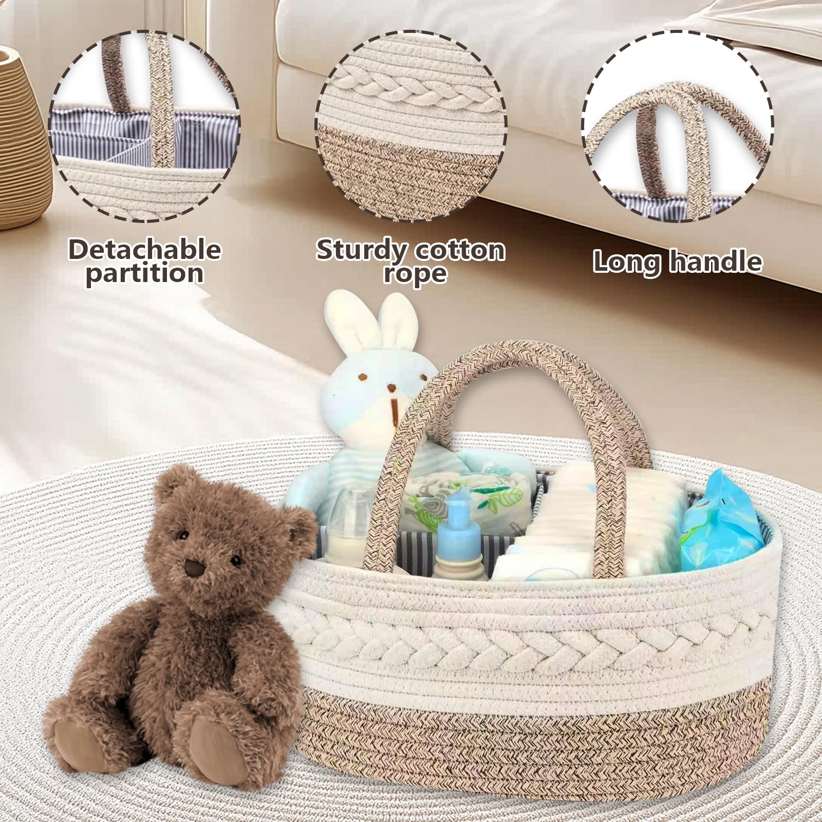 Cesta Organizadora Bebe, Organizador de pañales para bebé, Carrito para Pañales con Compartimentos & Asas, Cesta de Almacenamiento Portátil para Recién Nacidos