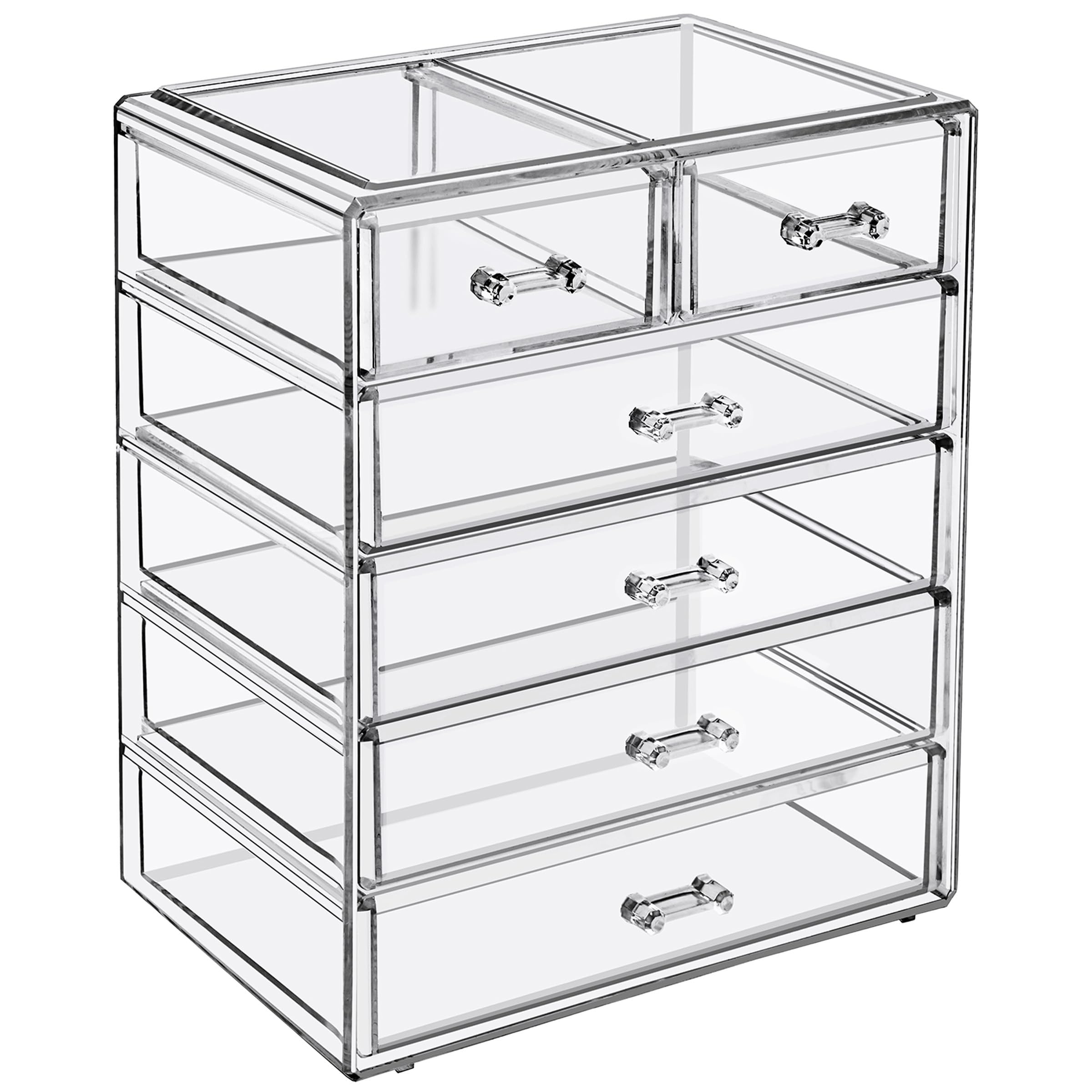 Condition photo showing New/Like New for sorbus acrylic makeup organizer set, 6-drawer vanity & countertop cosmetic storage with small & wide drawers, clear makeup storage for brushes, lipsticks, jewelry - holiday gift for women & teens