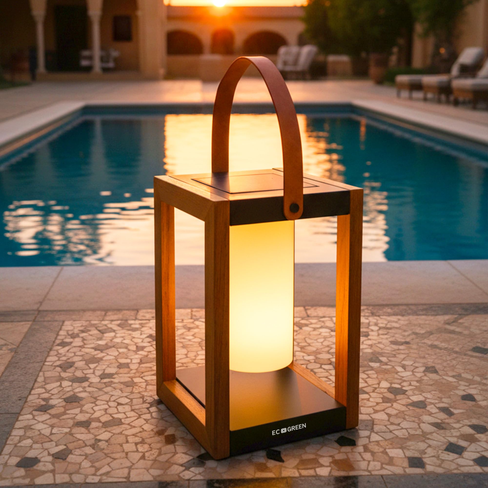 EcoGreen Solar Lantern with Handle – 7.87x12.2 in Waterproof Outdoor Solar Light, Warm White, 8H Auto-On, Portable for Patio, Yard, Pathway, Porch &