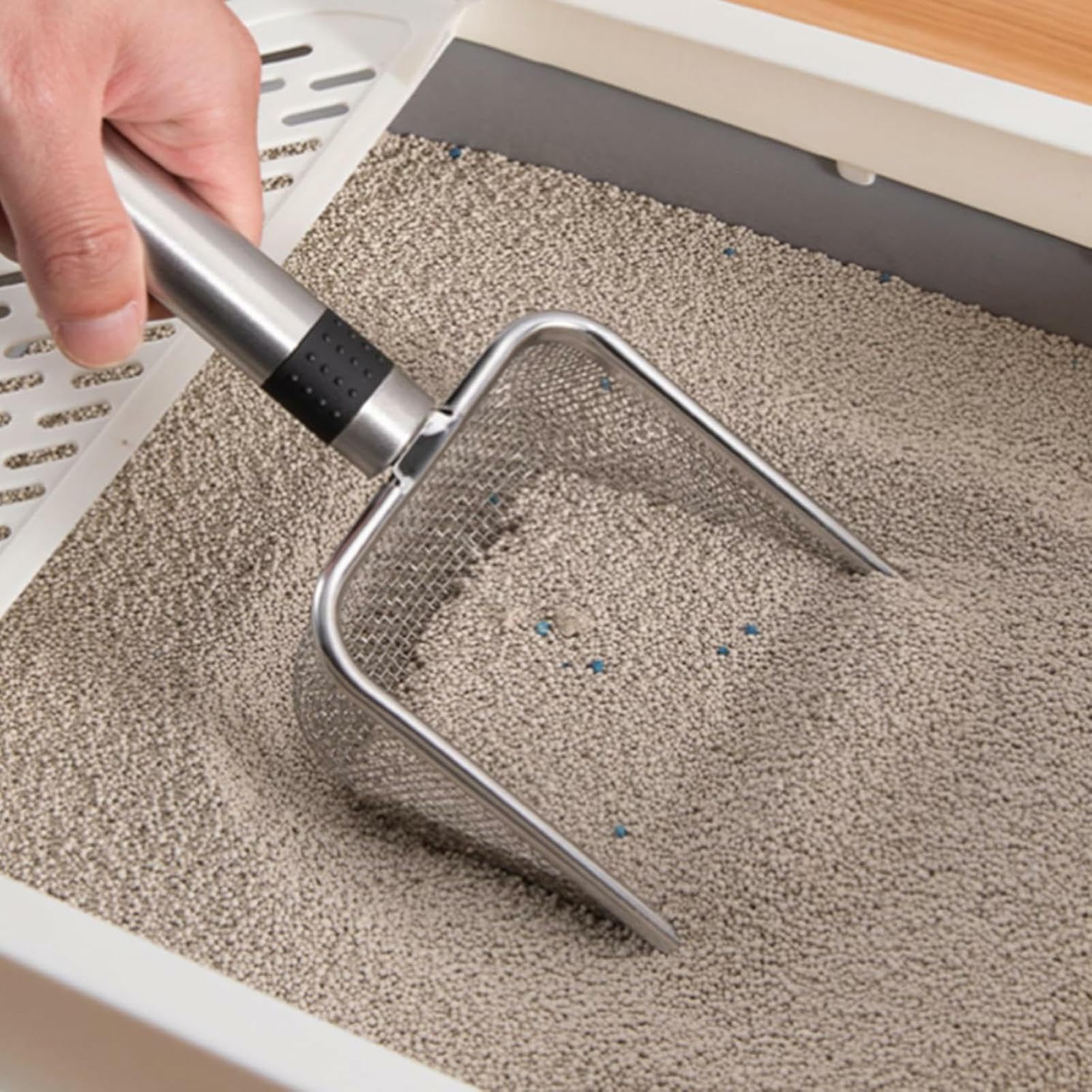 Integrated Metal Cat Litter Scoop, Stainless Steel Mesh Litter Scoop, Long Handle Cat Scooper, Poop Sifting Mesh Litter Deep Shovel, Cat Litter Scooper for Litter Box/Reptile Terrarium Sand Waste - image 8