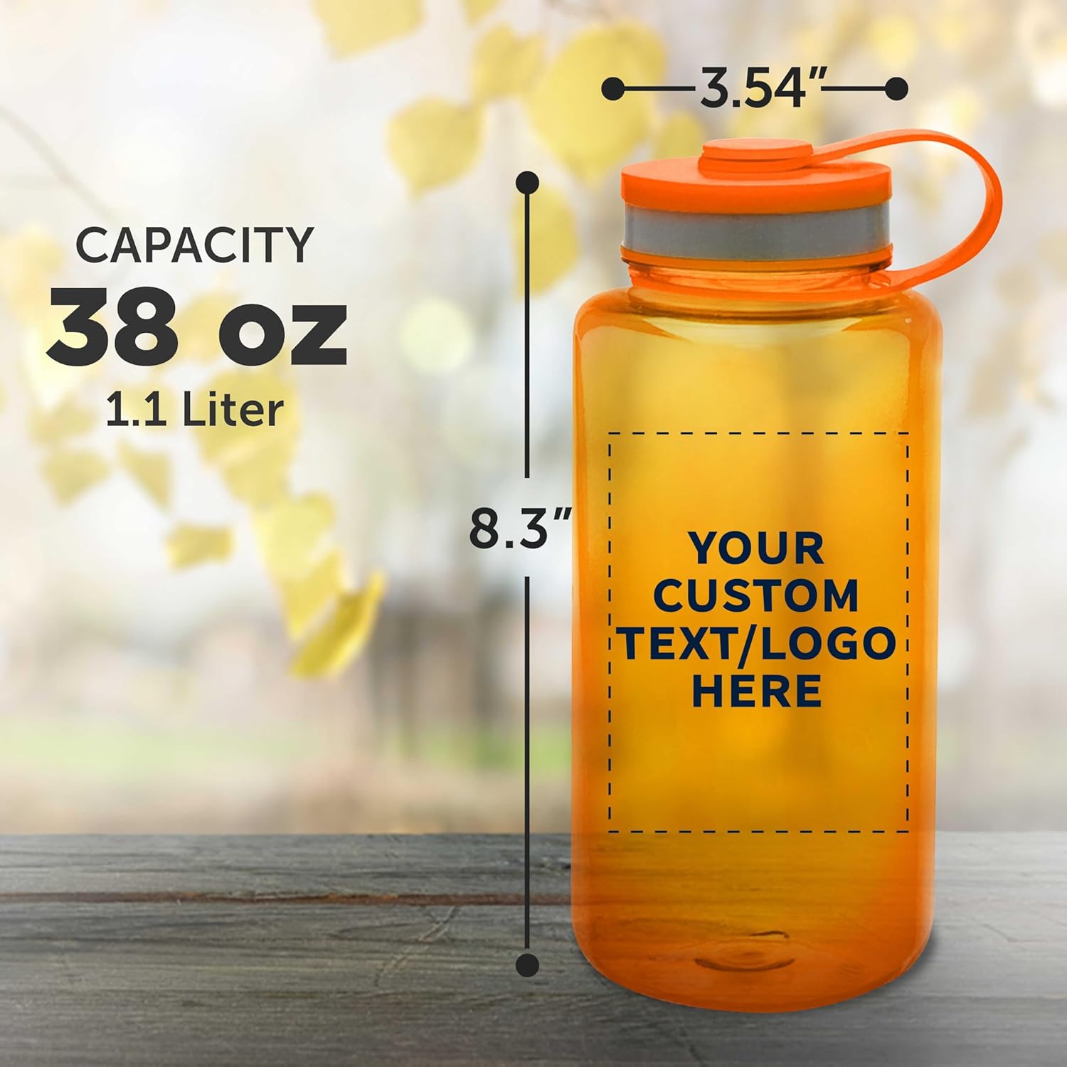 DISCOUNT PROMOS Custom Plastic Sports Water Bottles Flip Lid 38 oz Set of 10/50/100 Personalized Bulk Pack Great for Gym Hiking Cycling Camping Backpacking School - Orange - Image 5