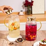 Amzcku Glass Pitcher with Lid, 68 oz/ 2 Liter Vintage Water Pitcher,Glass Water Carafe for Cold Brew, Coffee, Lemonade, Iced Tea,Beverage, Heat Resistant Water Glass Jug 1Pack