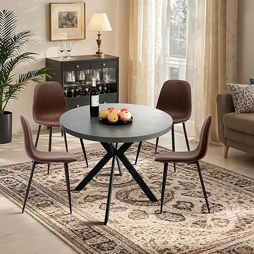 Miniatura 26 de CangLong - Silla de respaldo y asiento acojinado para silla, comedor. Marrón oscuro,Negro -,Mesa gris claro + 4 sillas marrón oscuro