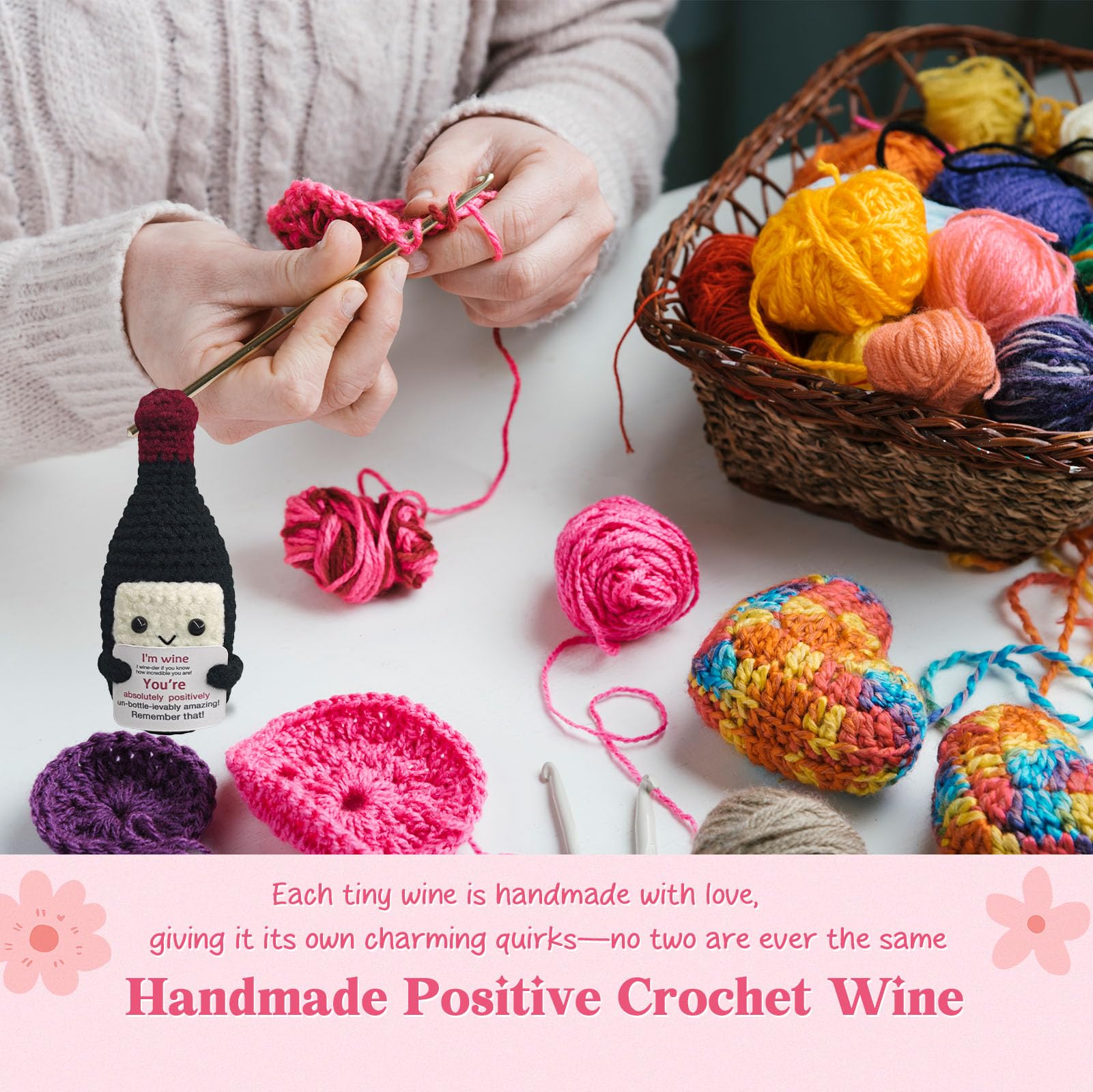 Funny Crochet Mini Wine Bottle,Emotional Support Redwine Gift for Women and Men,Handmade Wine Lover Gift for Birthday,Party,Housewarming,Cute Desk and Home Decor for Friends and Coworkers