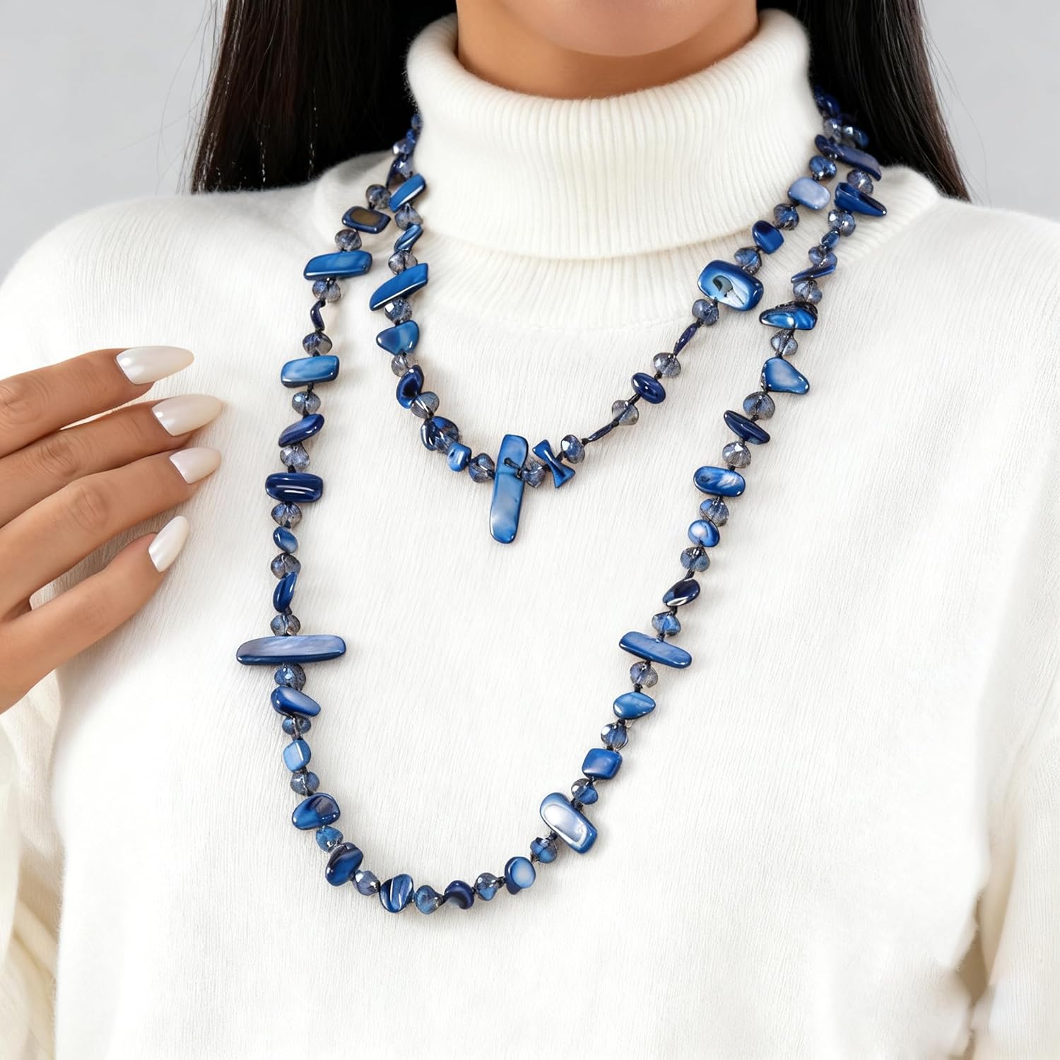 Gmai Colorful Bead Long Necklace for Women Boho Handmade Irregular Natural Shell jade Glass Beads Vintage Chunky Layered Sweater Chain Accessory Statement Jewelry - Image 4