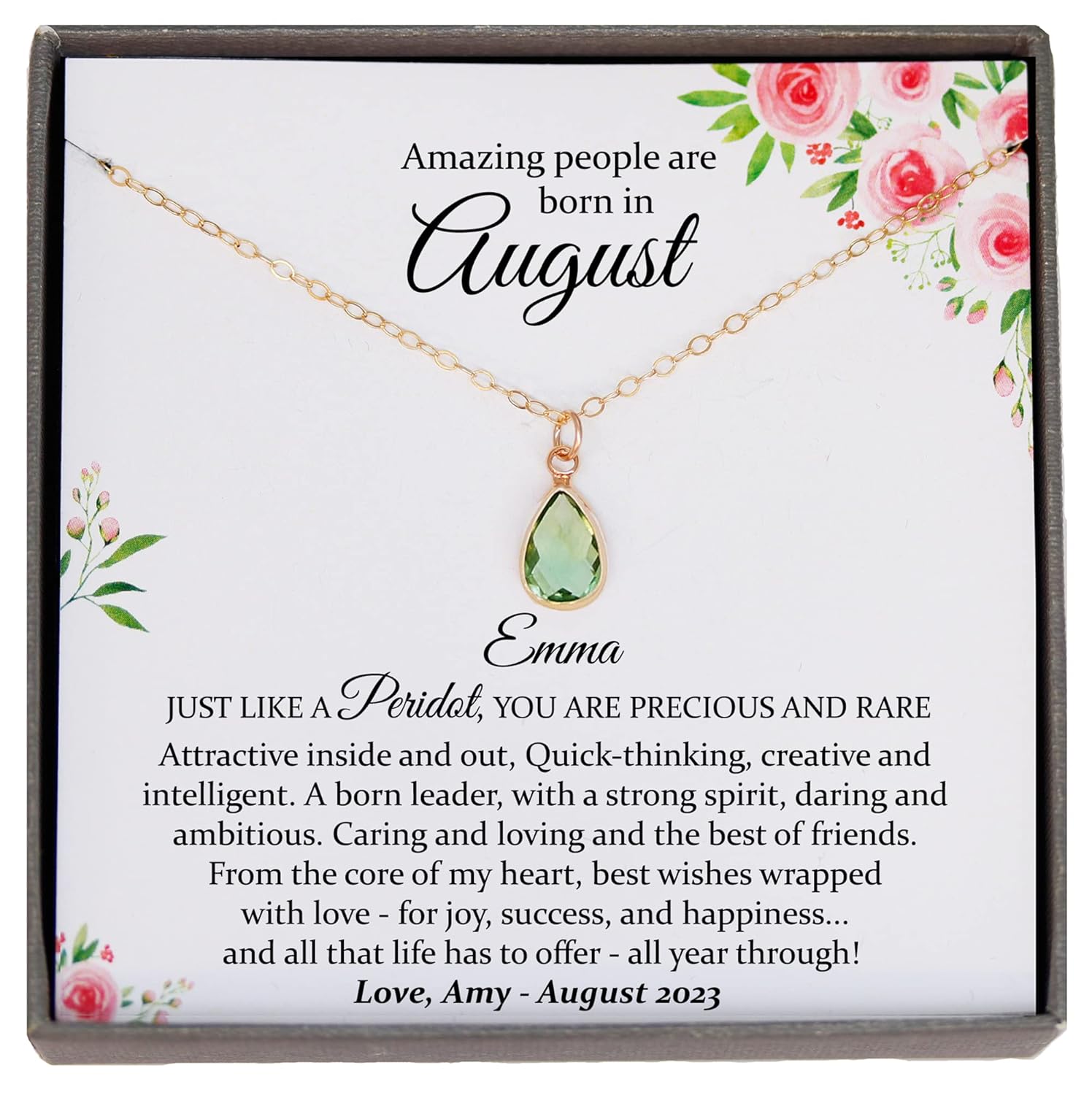 Be Wished Personalized Birthstone Necklace for Women or Girls with Custom Name (August Birthstone)