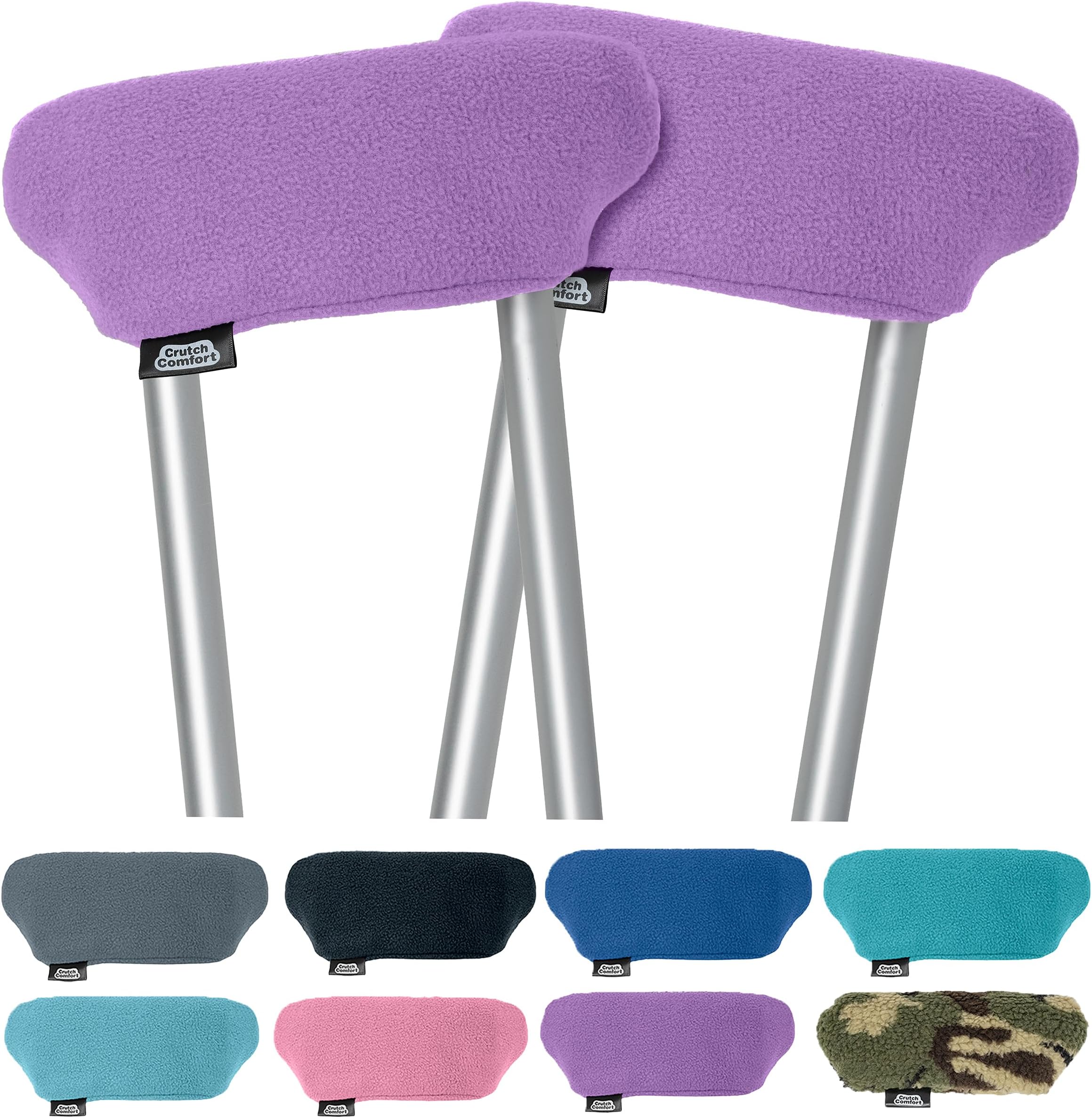 Universal Crutch Underarm Pad Covers - Luxurious Soft Fleece with Sculpted Memory Foam Cores (Playful Purple)