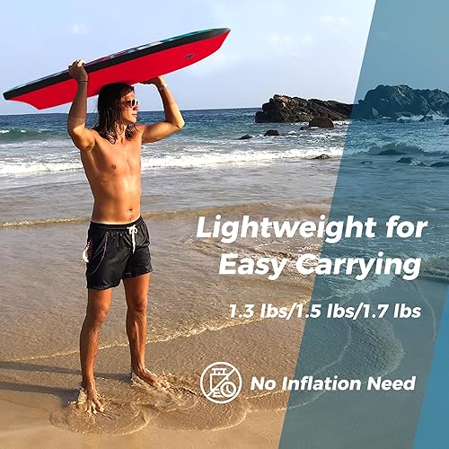 Vista 42 de GYMAX Tablas de cuerpo para playa, 33/37/41 pulgadas con núcleo de espuma EPS, cola creciente, doble canal y correa de muñeca, bodyboard ligero