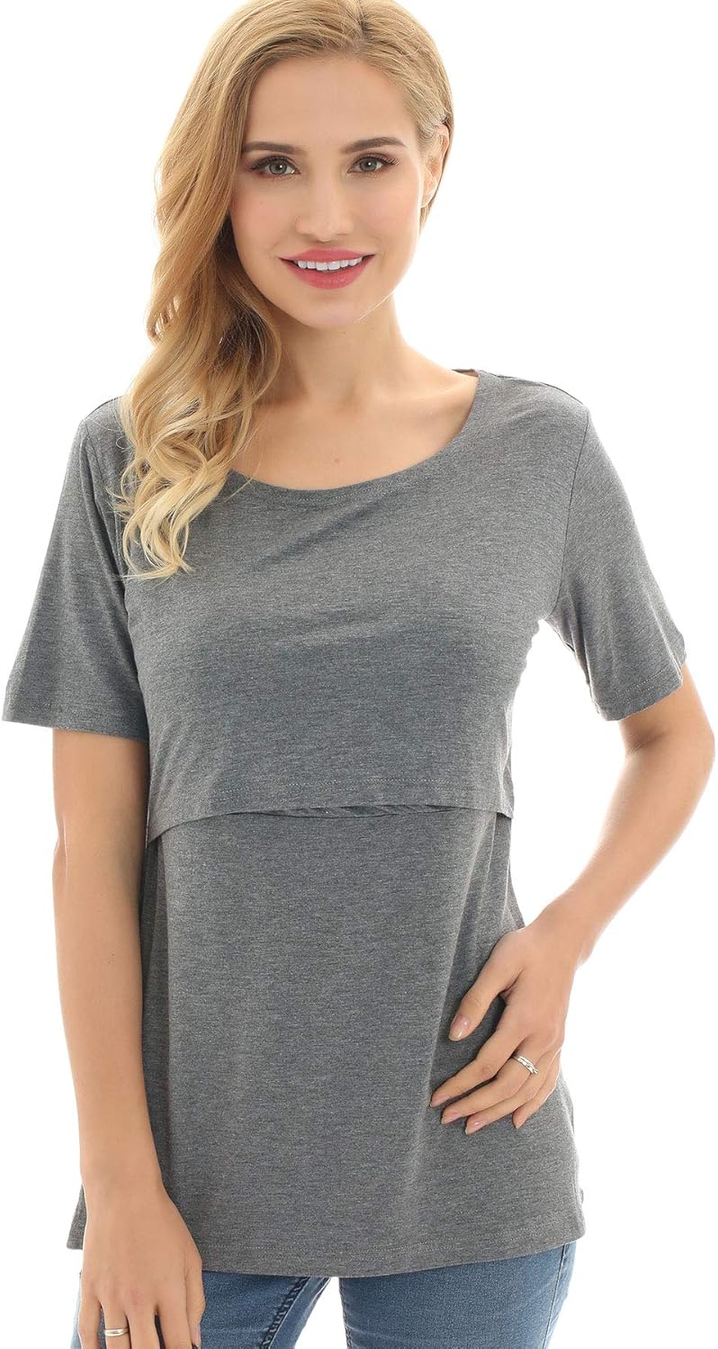 Bearsland Women's 3 Packs Maternity Nursing Tops Short Sleeve Breastfeeding Shirts - Image 4