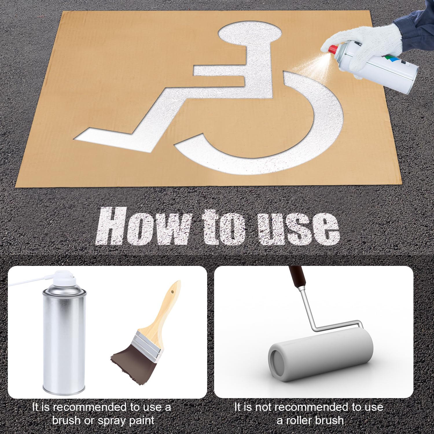 Pochoir pour Handicap pour Stationnement, 80x64cm Pochoir de Stationnement Réutilisable Panneaux pour Handicapés pour Parking Pochoirs de Trottoir pour Peinture