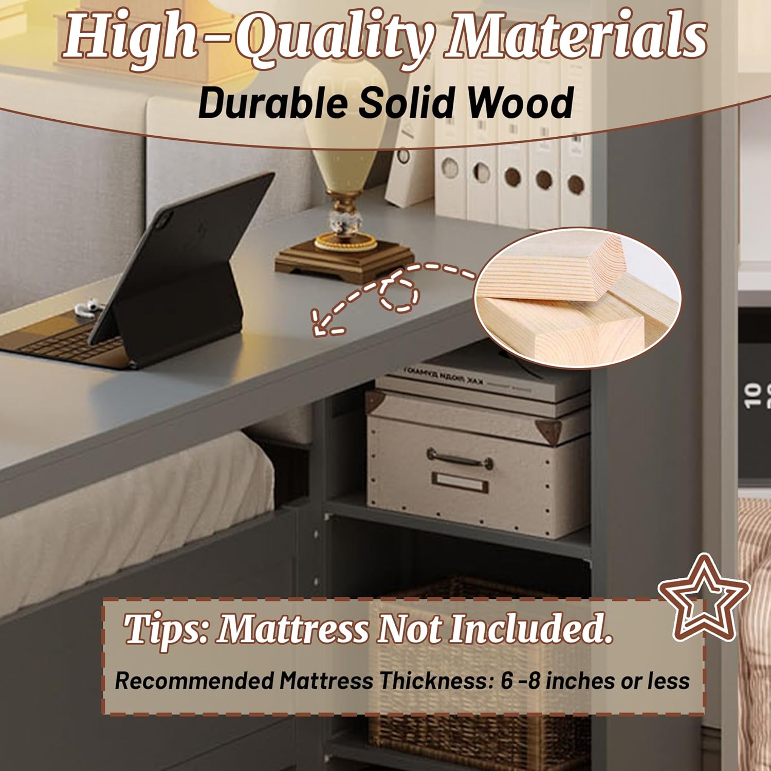 Full Size Corner Bed Frame, Full Size Daybed with Storage Shelves & Storage Drawers, Wood Corner Bed with Charging Station & LED Light, Desk & Upholstered Headboard and Backrest, Gray