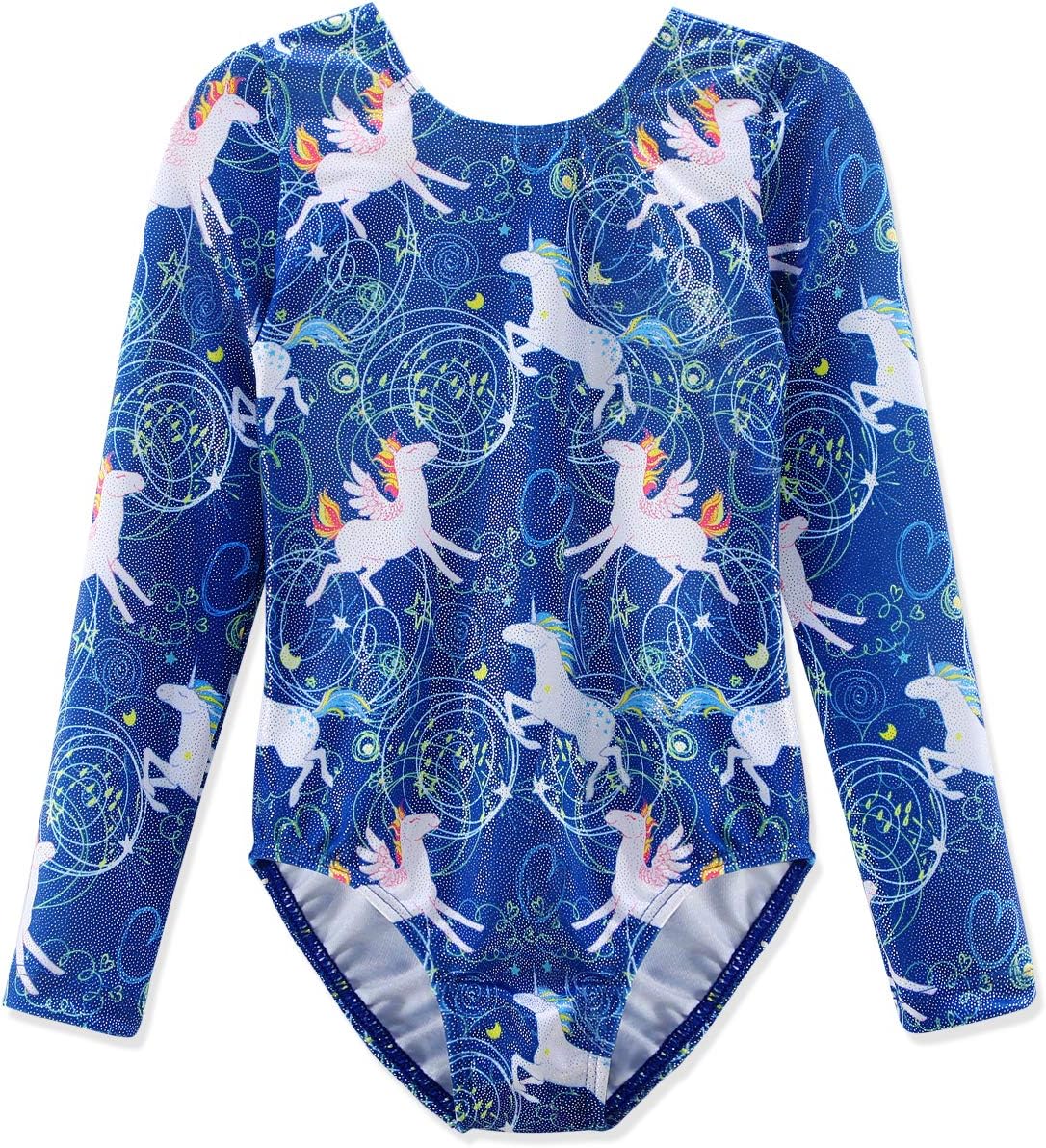 BelovanceLeotards for Girls Gymnastics Ballet Dance Leotard with Long Sleeve Sparkle Mermaid Butterfly Blue Pink