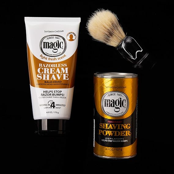 SoftSheen-Carson Magic Razorless Shaving for Men,Magic Shaving Powder with Fragrance,Coarse Textured Beards,Formulated for Black Men,Depilatory, Helps Stop Razor Bumps, Since 1901, 4.5 oz (Pack of 3)