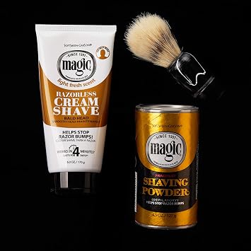 SoftSheen-Carson Magic Razorless Shaving for Men,Magic Shaving Powder with Fragrance,Coarse Textured Beards,Formulated for Black Men,Depilatory, Helps Stop Razor Bumps, Since 1901, 4.5 oz (Pack of 3)