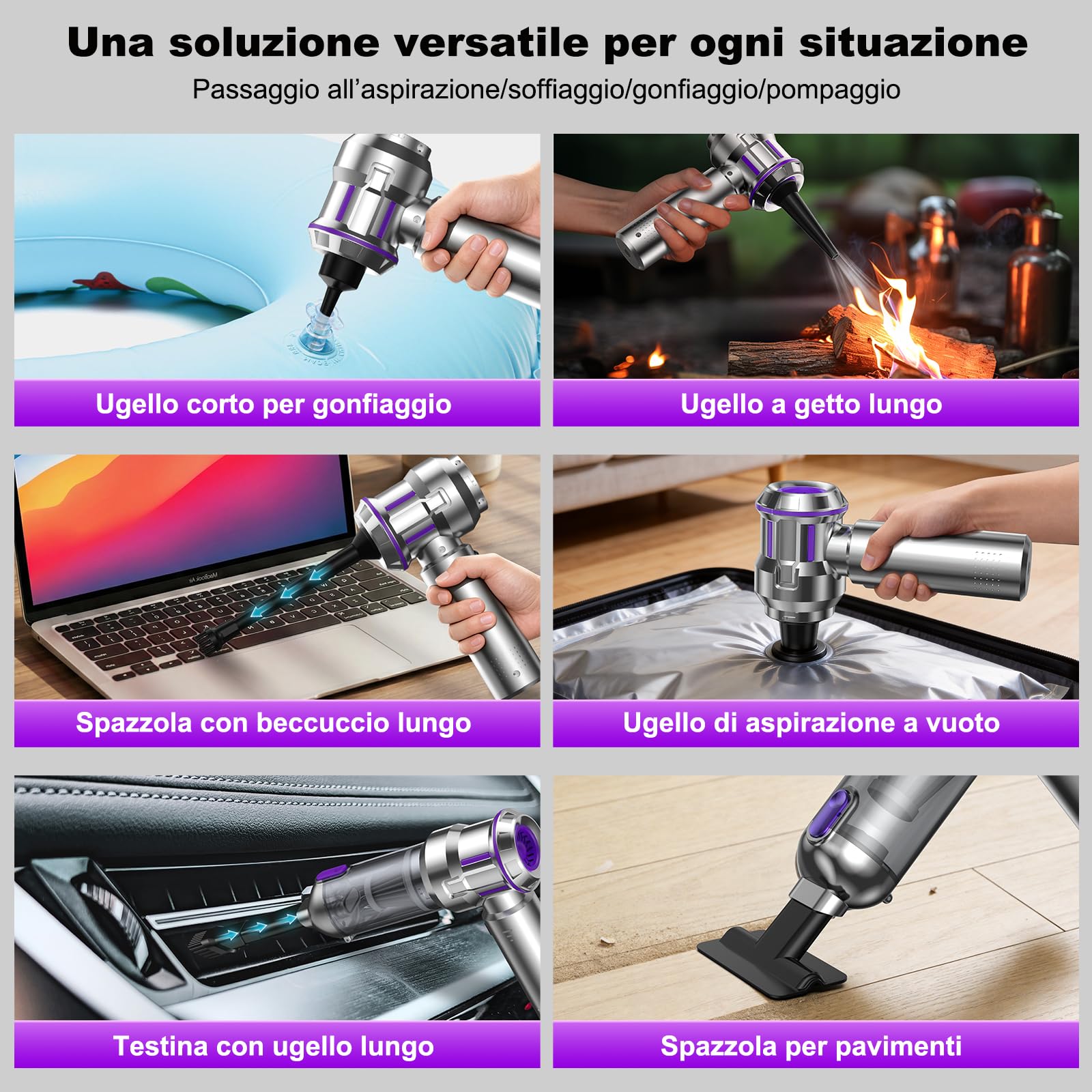 Aspirabriciole Senza Fili, 25000Pa Aspirapolvere Auto, Scarico Polvere Automatico a un Tocco & 4 in 1 Aspirazione con Motore Brushless, Aspirabriciole a 3 Velocità,Ideale per Peli di Animali,Auto,Casa