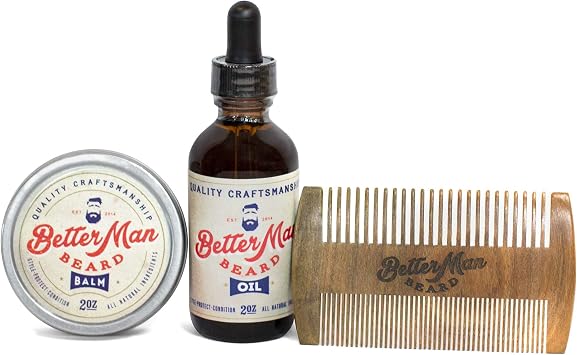 Better MAN Beard Original Kit - 3-Piece Beard Grooming Kit with Moisturizing Balm, Conditioning Oil & Sandalwood Comb - KIT-ORG