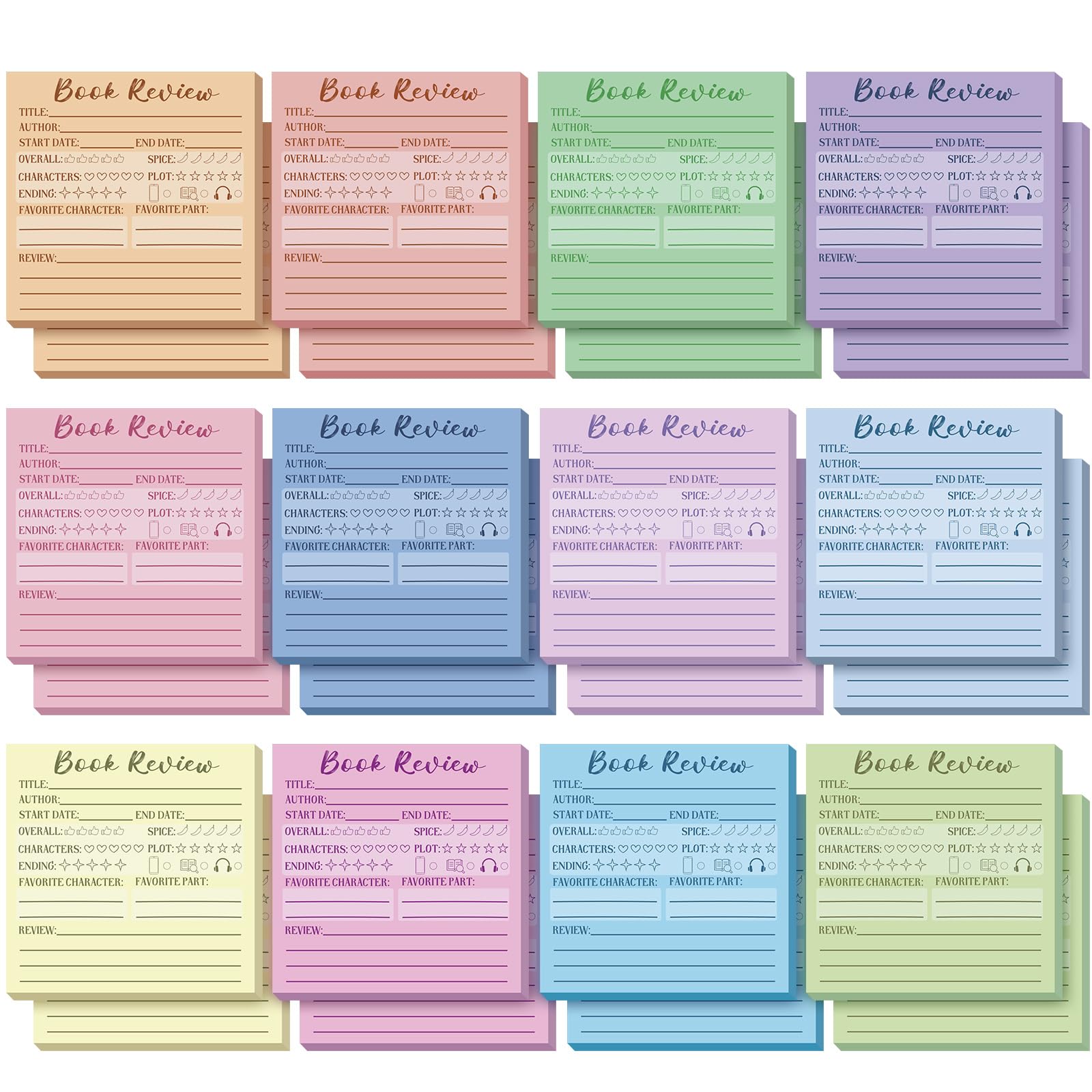 AmazingSpark 24 Stück Pastell-Buch Review Sticky Notizblock 7,5 x 7,5 cm