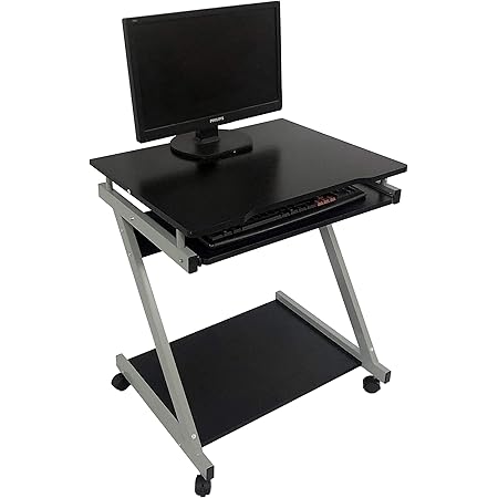 Amazon Bubm パソコンデスク コンパクトpcデスク パソコンラック キャスター付き Gaming Table Desk キーボードテーブル付 プリンター台 コンピュータデスク 収納ラック付き モニターアーム取付対応 組立簡単 省スペース 鉄パイプ Mdf 幅60 奥行48 高さ75cm ブラック