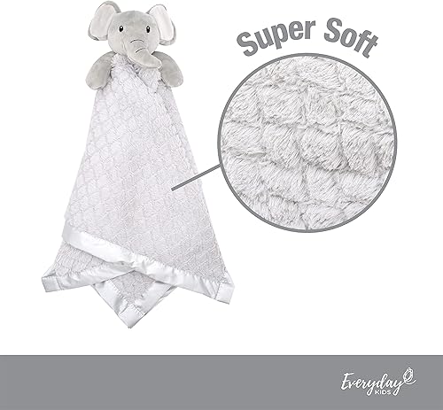 Miniatura 3 de EVERYDAY KIDS Manta grande de seguridad para niños y niñas, diseño de elefante dulce en 30 pulgadas, manta de bebé gris neutro para acurrucar; forro