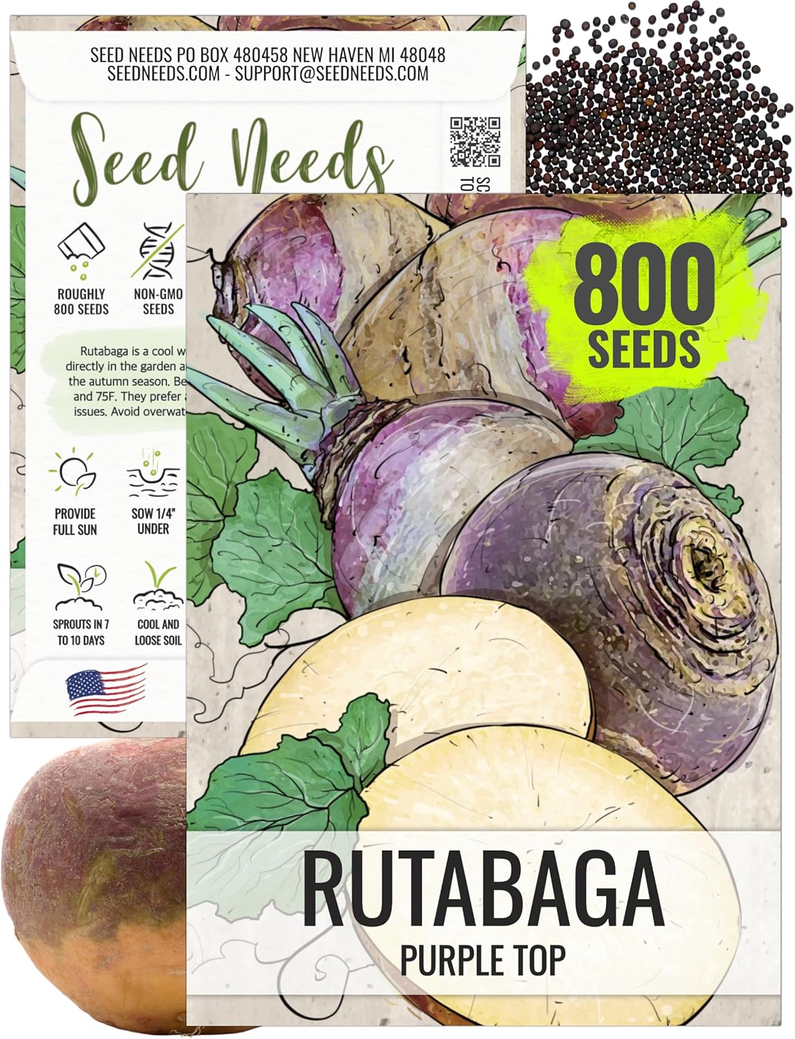 Seed Needs Purple Top Rutabaga Seeds - Non-GMO Heirloom Open Pollinated for Home Garden Fall Harvest (1 Pack)