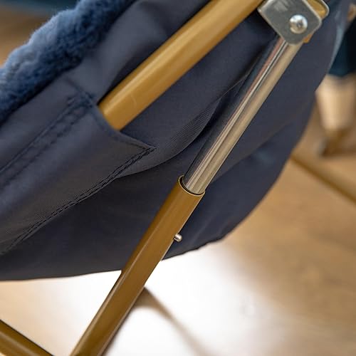 Miniatura 5 de Flash Furniture Gwen - Mini silla plegable para niños, silla lunar de piel sintética azul marino, marco de metal dorado suave, silla plegable