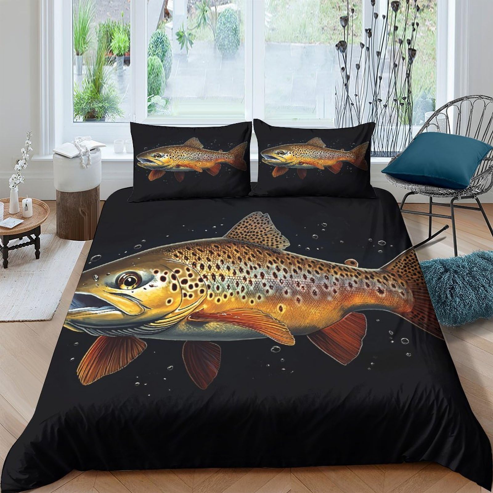 Ctjqhvkz Style-7 3D Printed Brown Trout Fitted Sheet Microfiber Soft Bed Cover Fish Art Mattress Protection Bedroom Decor Single（135X200cm）