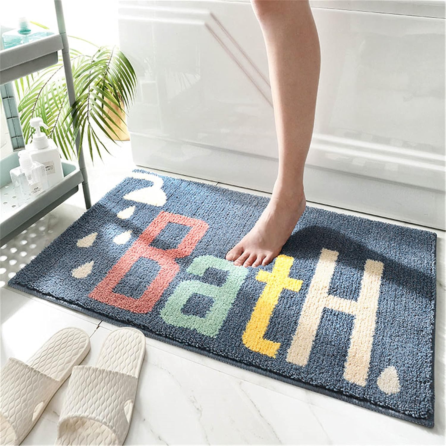 Bath Rugs Non Slip Washable Cute Navy Blue Bathroom Mats,Extra Soft Microfiber Water Absorbent Shower Toilet Set for Bathroom,Kids,Indoor-20 x32/50x80cm