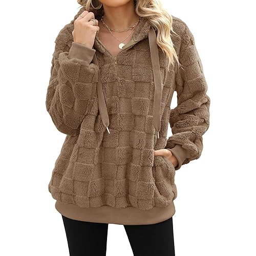 Yanekop Womens Fuzzy Fleece Pullover Oversized Sherpa Jacket Half Zip Pullover Sweaters Winter Faux Fur Jacket Coat