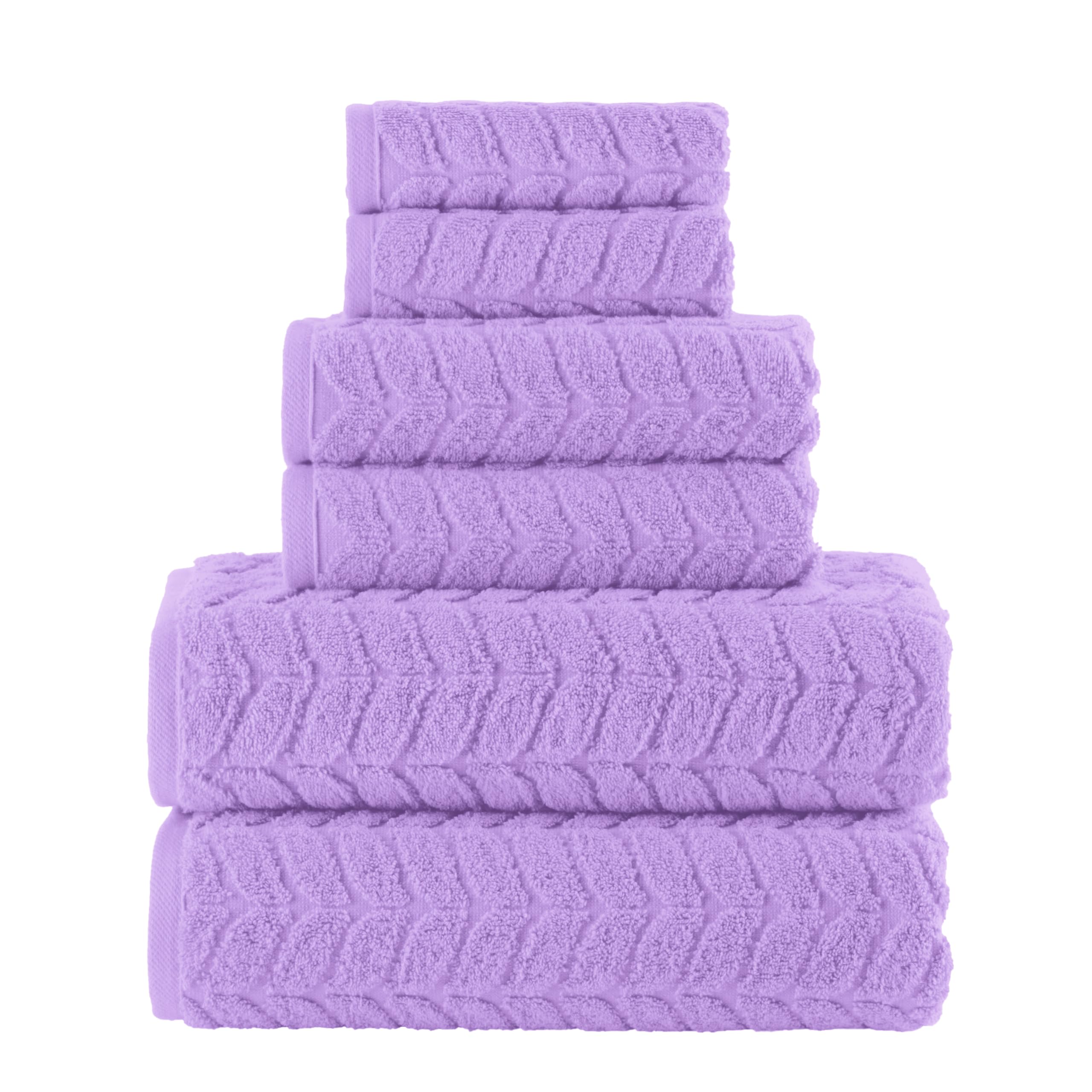 Elegant Comfort Luxury 6-Piece 100% Turkish Cotton Jacquard Braided Textured Premium Hotel Quality Towel Set– Soft and Absorbent, Includes 2 Bath Towels, 2 Hand Towels and 2 Washcloths, Lilac