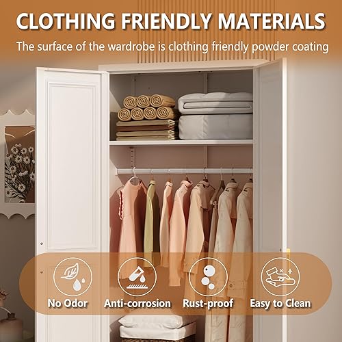 Miniatura 6 de Armario de metal con puertas y estantes, armario independiente de 71 pulgadas de alto para colgar ropa, armario grande con barra para colgar para