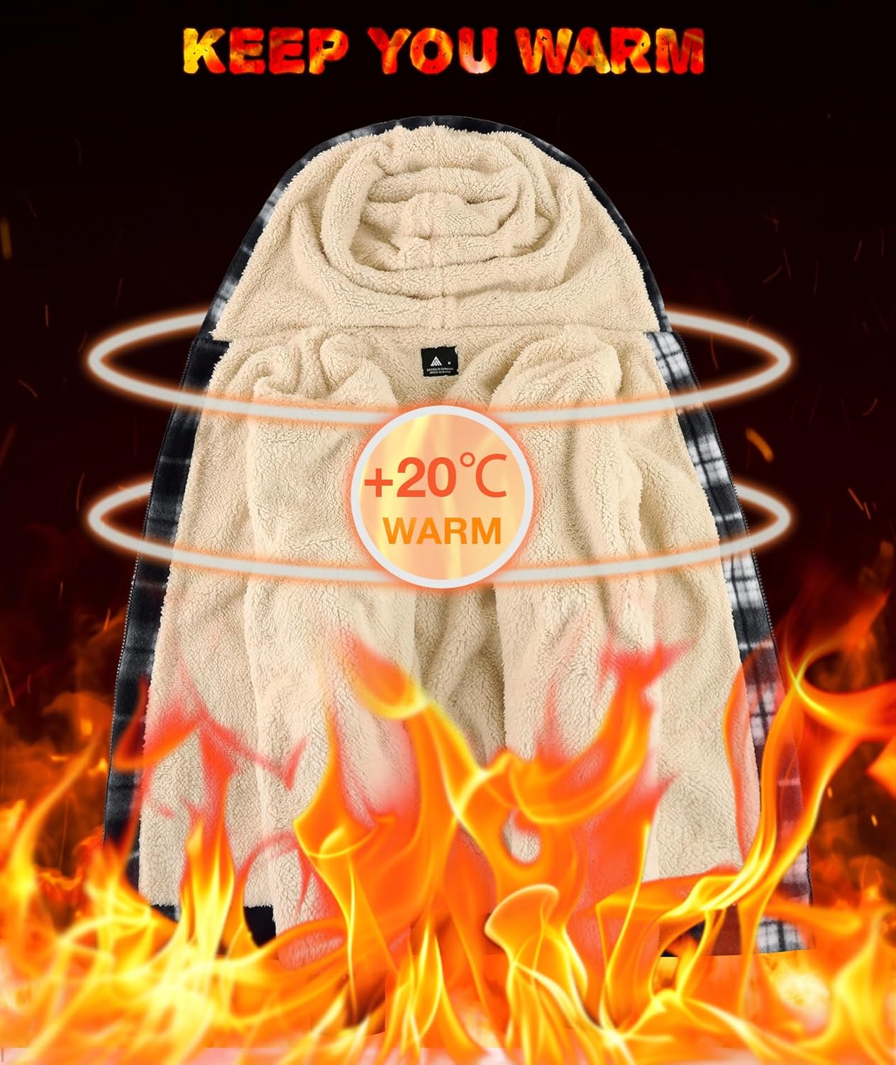 Mens Plaid Hoodies Winter Zip Up Fleece Jacket Sherpa Fleece Lined Warm Flannel Jacket Coat - Image 4